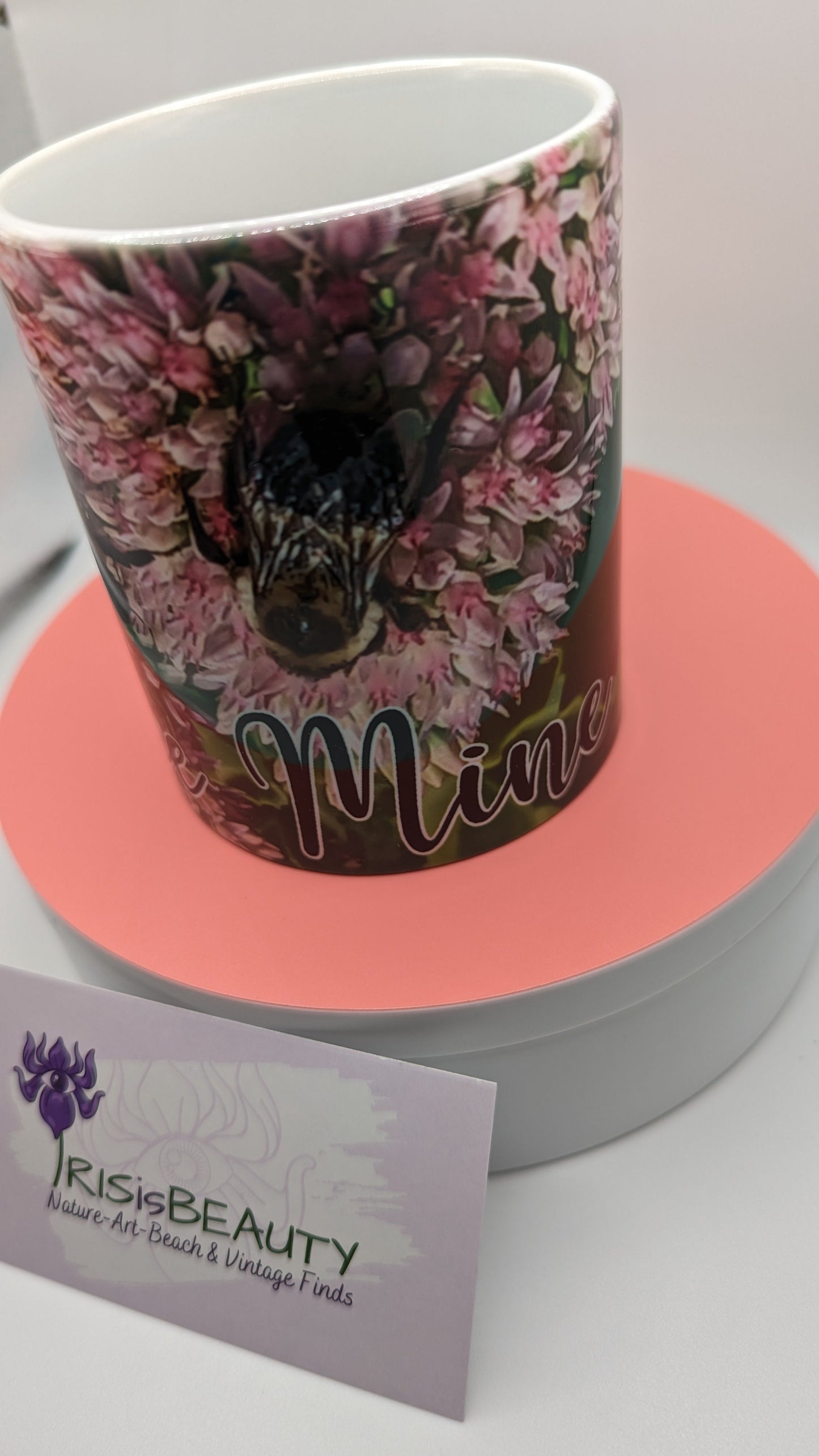 Bee Mine photo mug, two bumblebees on a heart shaped sedum flower photo by IRISisBEAUTY
