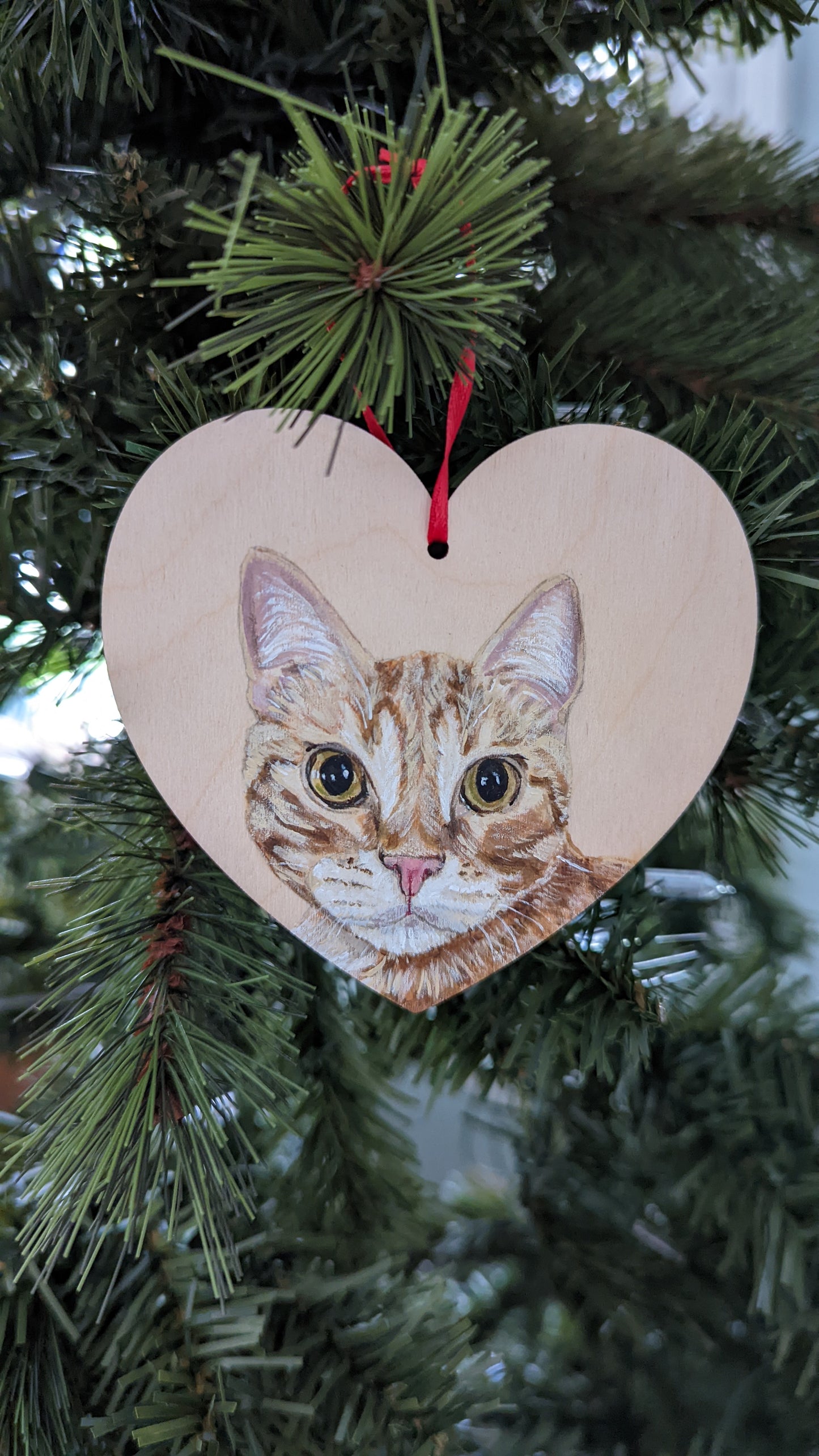Custom Pet Portrait heart shaped ornament, cat portrait, dog portrait, animal portrait