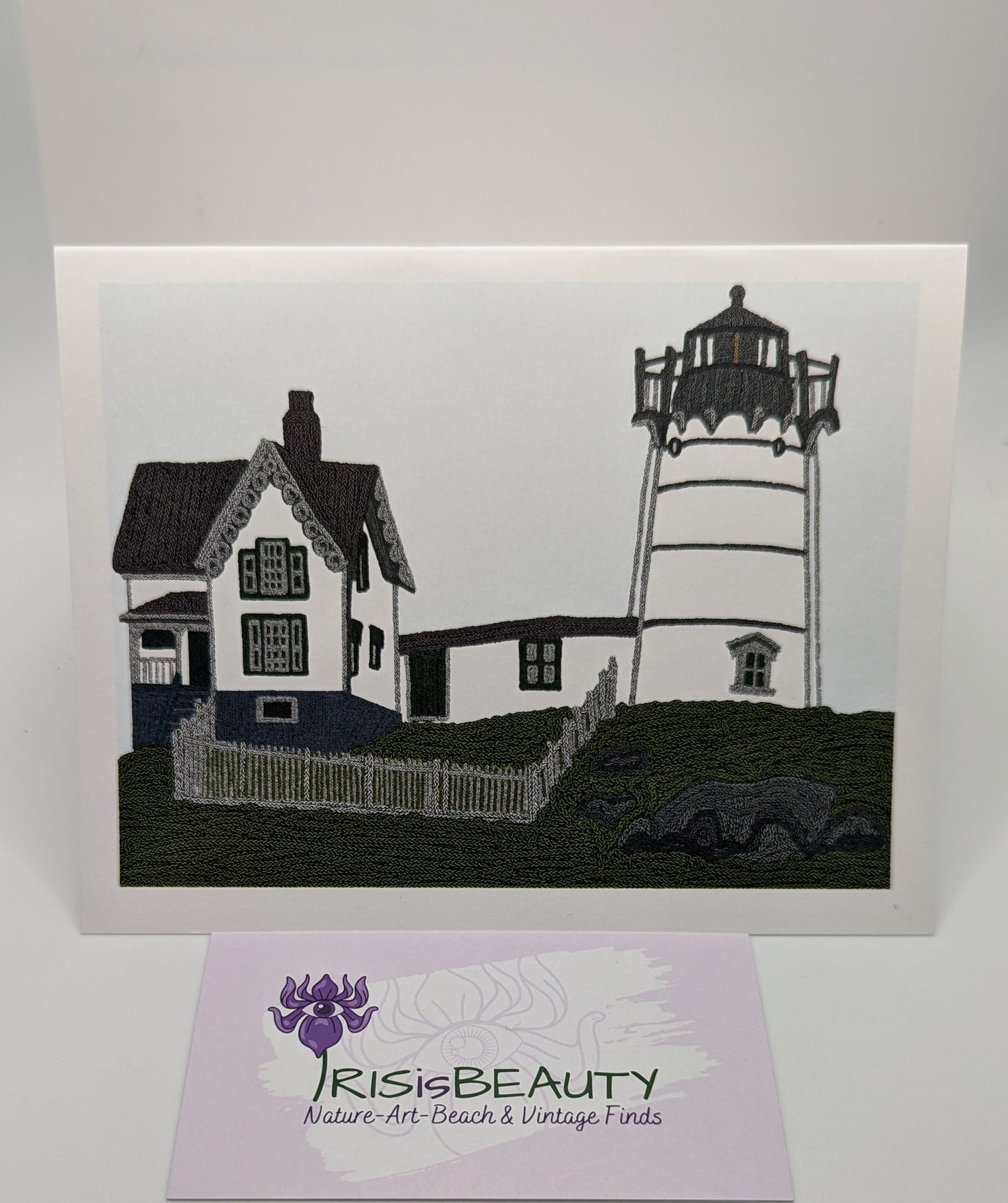 Digital Rope Art of Nubble Lighthouse cards, 4 cards in set, blank cards