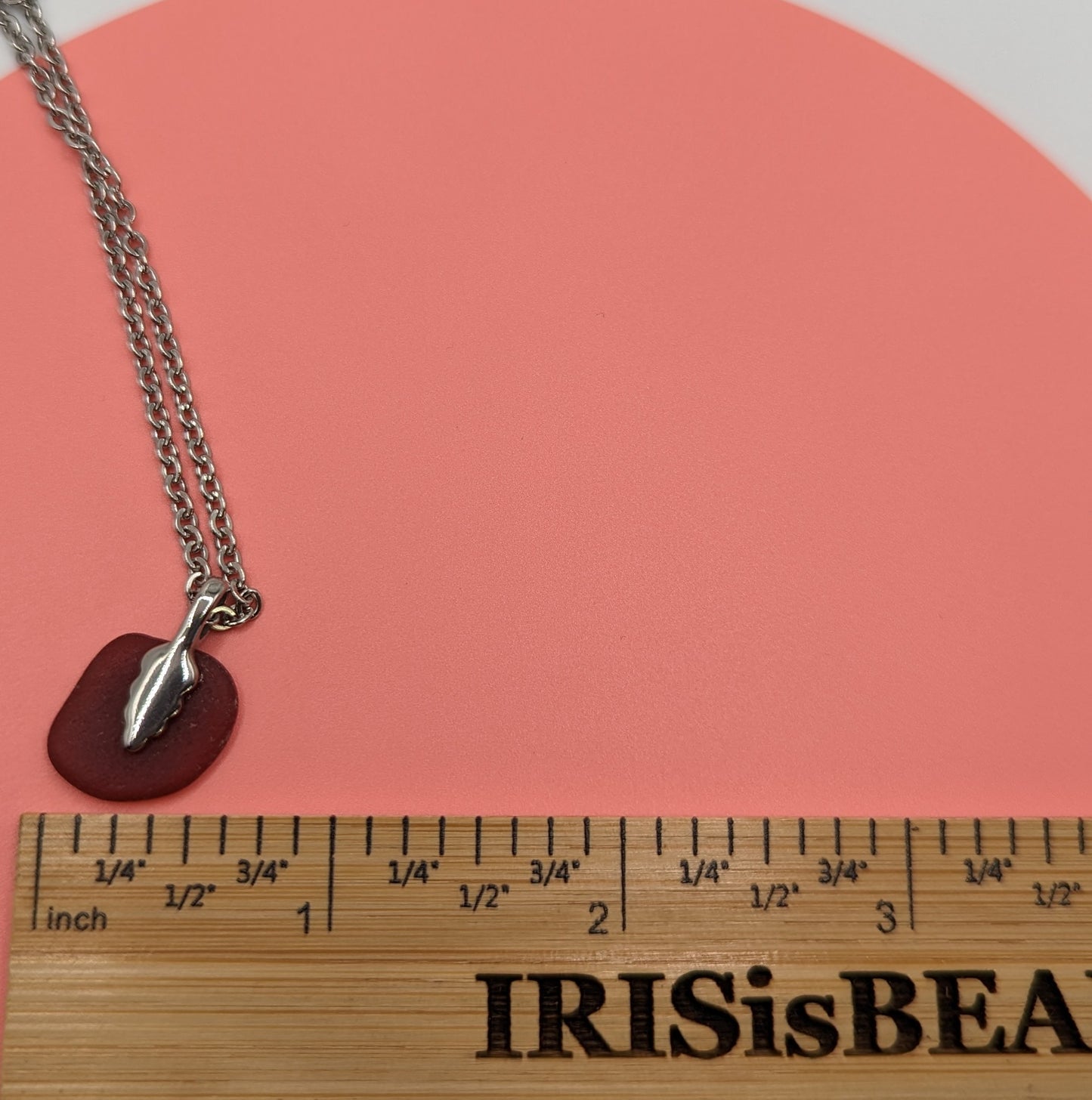 Small red seaglass pendant, genuine red seaglass necklace, beach seaglass