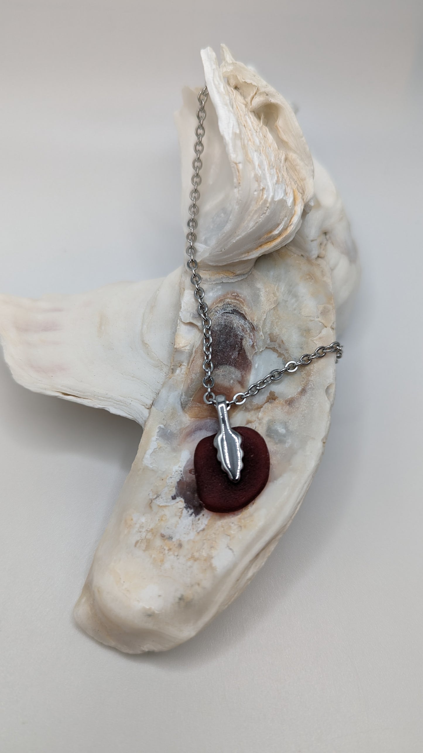 Small red seaglass pendant, genuine red seaglass necklace, beach seaglass
